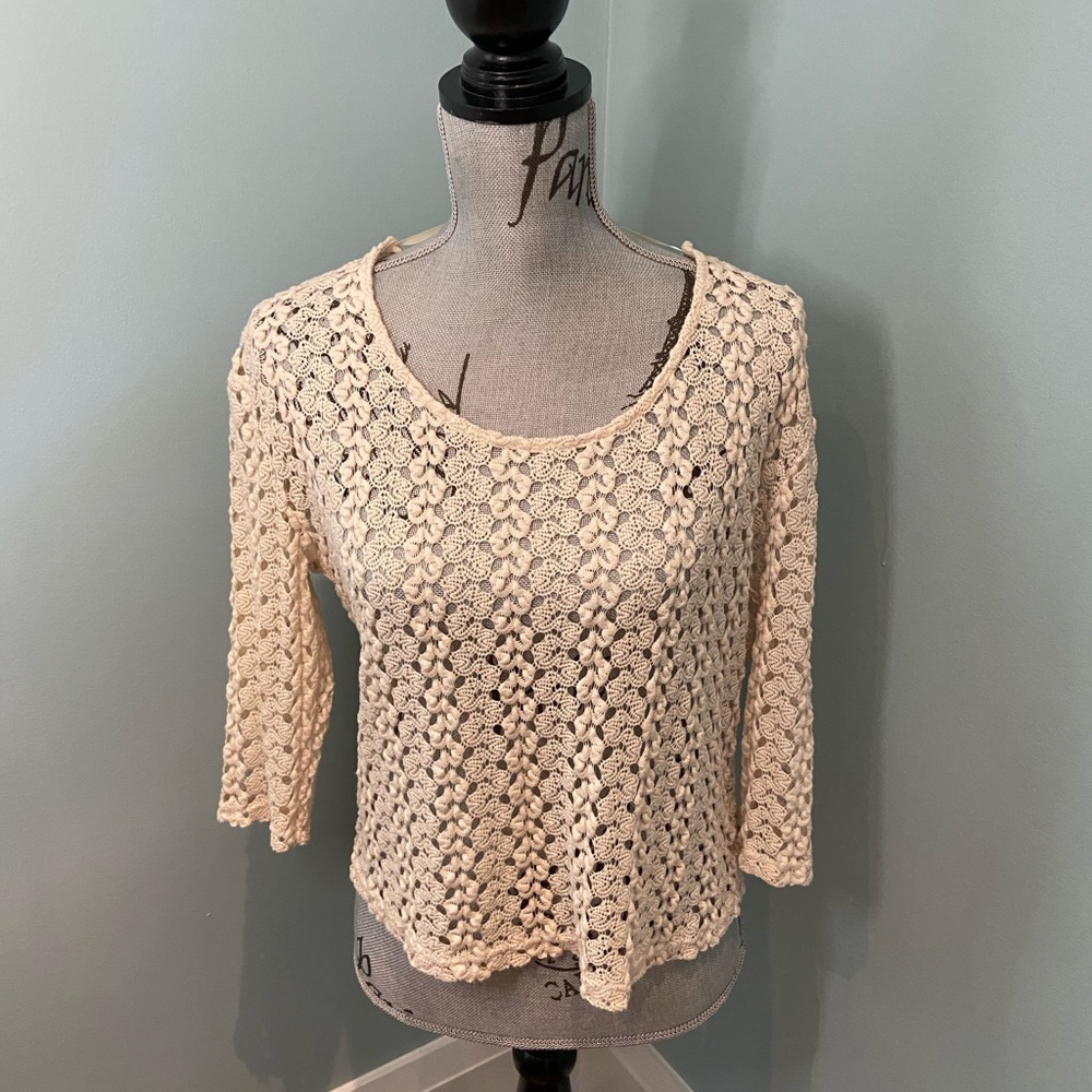 Anthro Staring at Stars Cream Crochet Top, S